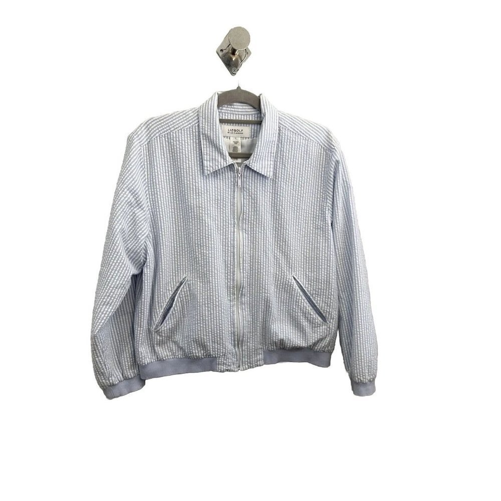 Liz Golf Jacket Women Large Striped Nautical Lightweight Lined White And Blue